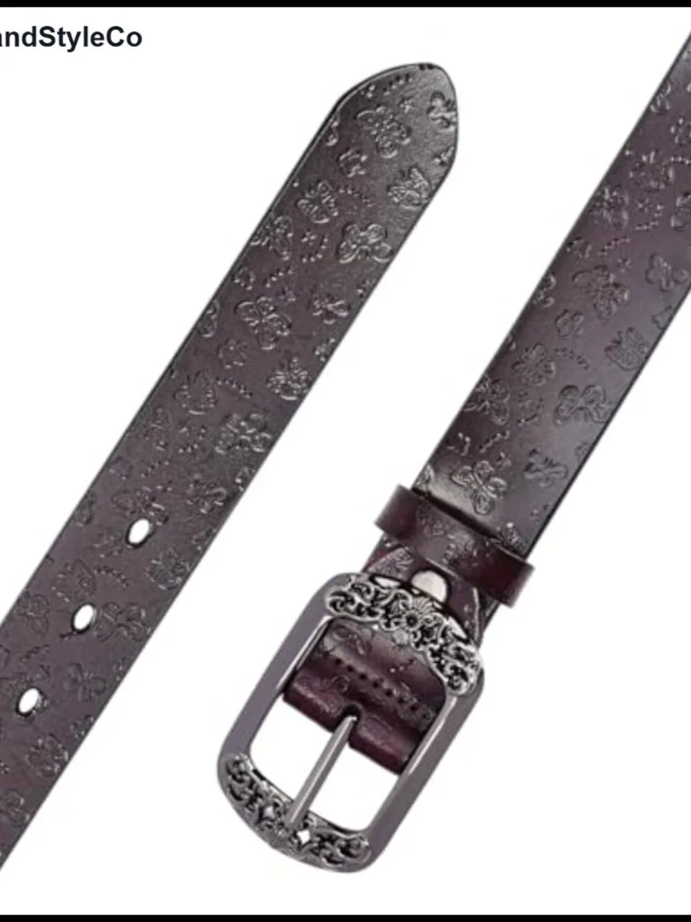 Women's Leather Belt Pin Buckle Vintage Butterfly Embossed Adjustable